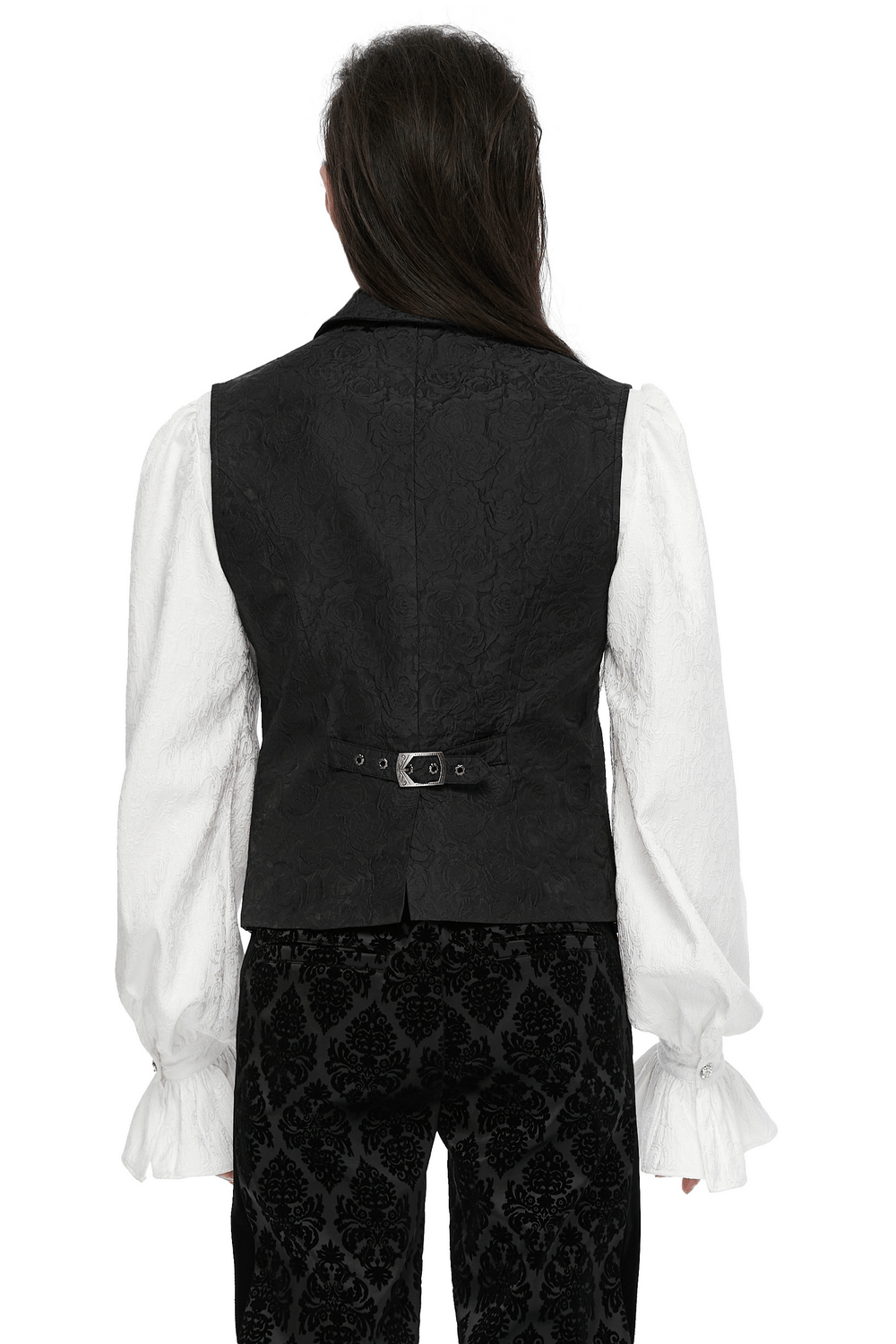 Men's Gothic Zipper Black Waistcoat with Flip Collar