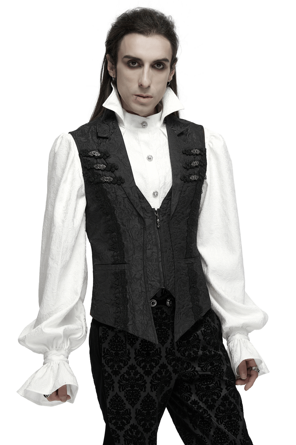 Men's Gothic Zipper Black Waistcoat with Flip Collar