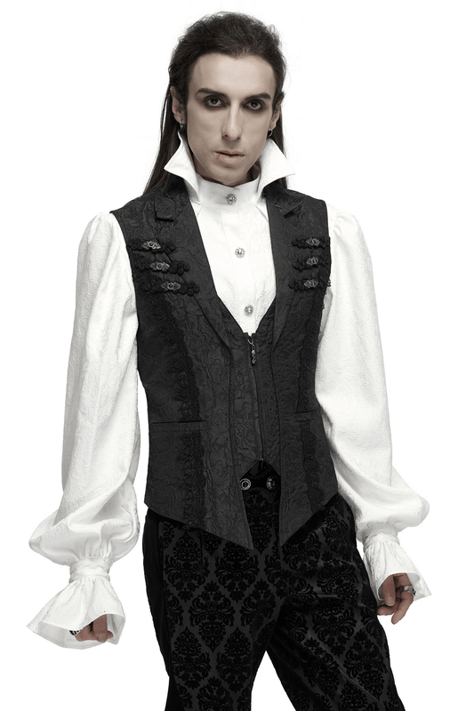 Men's Gothic Zipper Black Waistcoat with Flip Collar