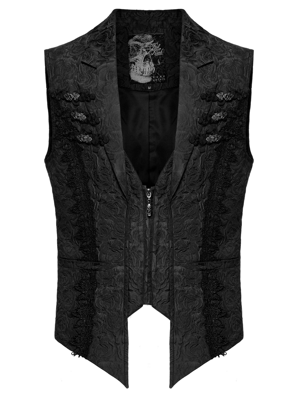 Men's Gothic Zipper Black Waistcoat with Flip Collar