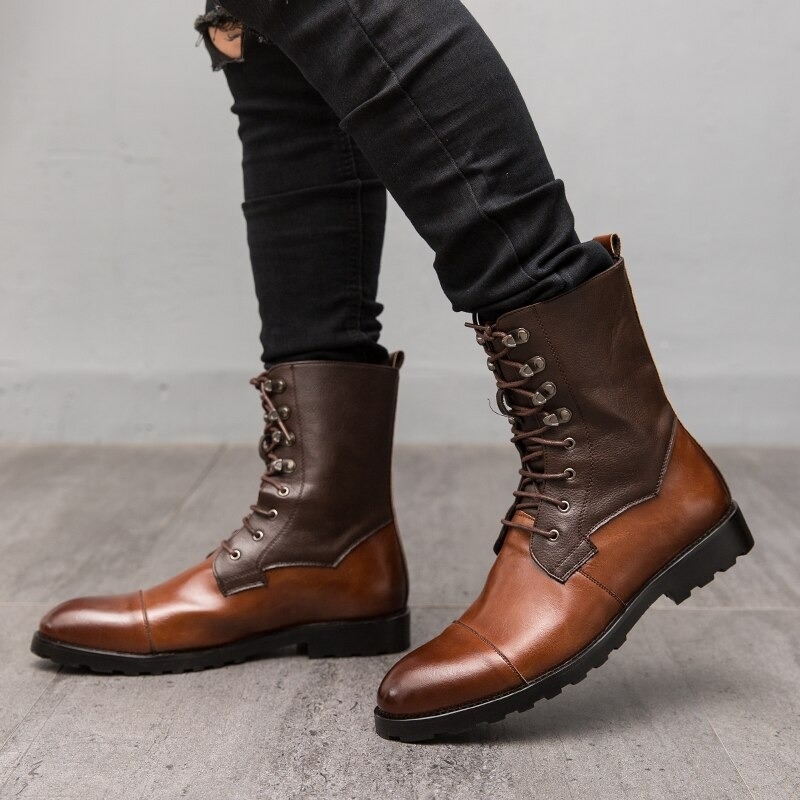 Men's High Top Boots Lace-up / Vintage Leather Footwear British Style / Casual Comfy Male Shoe