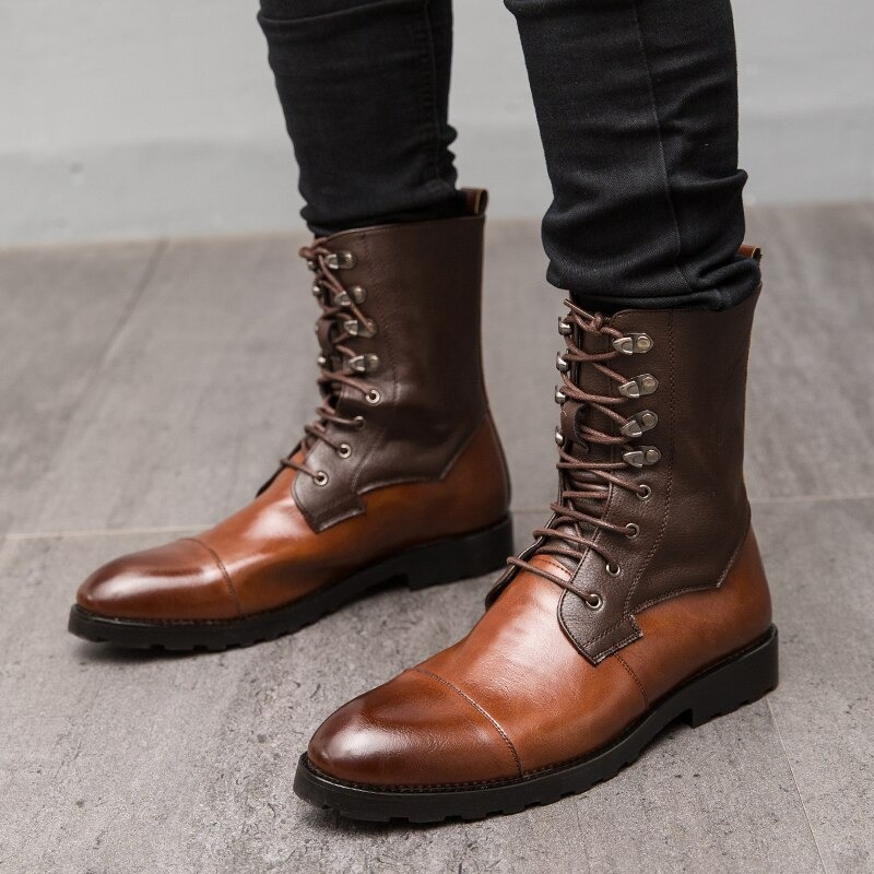 Men's High Top Boots Lace-up / Vintage Leather Footwear British Style / Casual Comfy Male Shoe