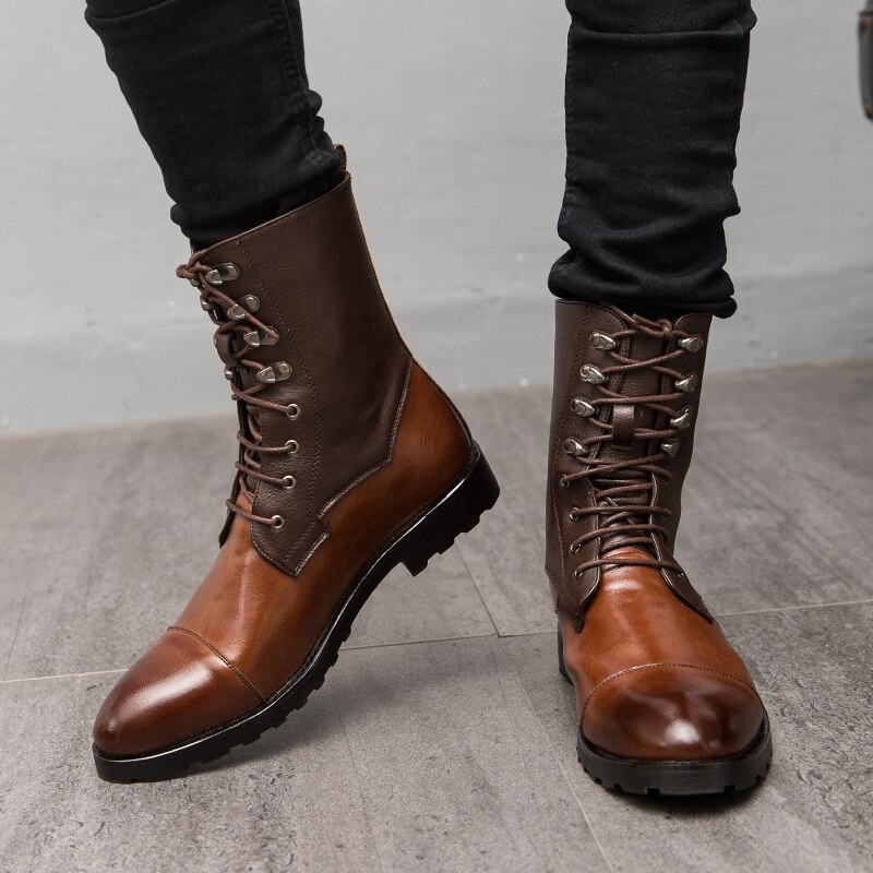 Men's High Top Boots Lace-up / Vintage Leather Footwear British Style / Casual Comfy Male Shoe