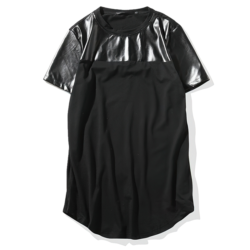 Men's T-Shirt Patchwork Leather / Summer Streetwear Tee Shirts Short Sleeve