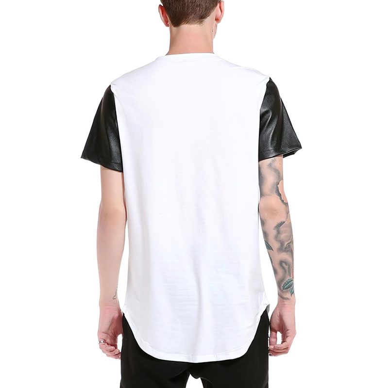 Men's T-Shirt Patchwork Leather / Summer Streetwear Tee Shirts Short Sleeve