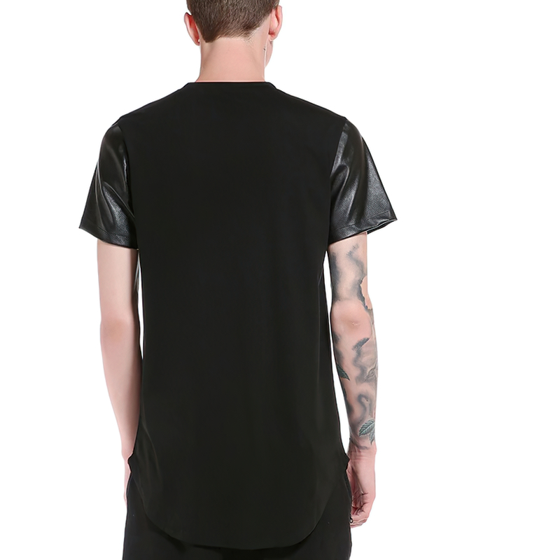 Men's T-Shirt Patchwork Leather / Summer Streetwear Tee Shirts Short Sleeve