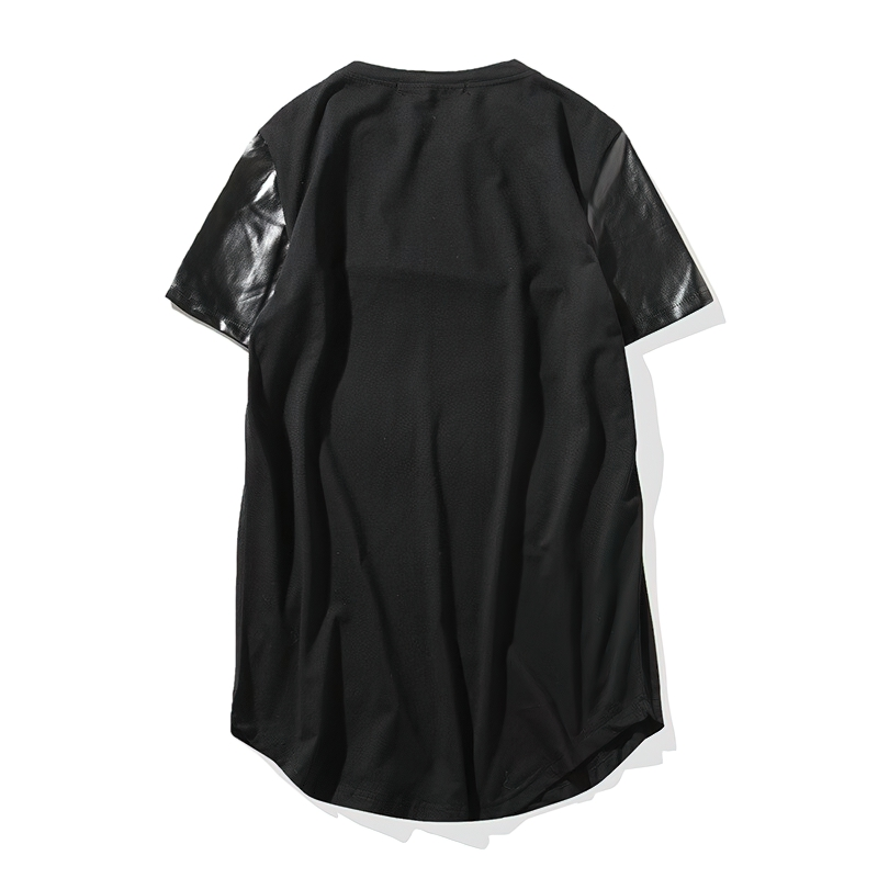 Men's T-Shirt Patchwork Leather / Summer Streetwear Tee Shirts Short Sleeve