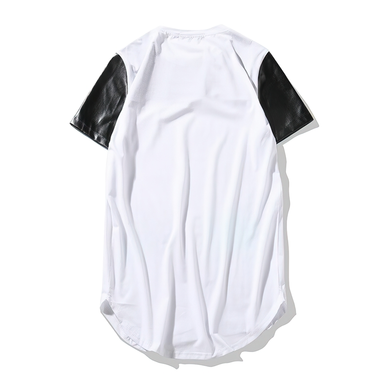 Men's T-Shirt Patchwork Leather / Summer Streetwear Tee Shirts Short Sleeve