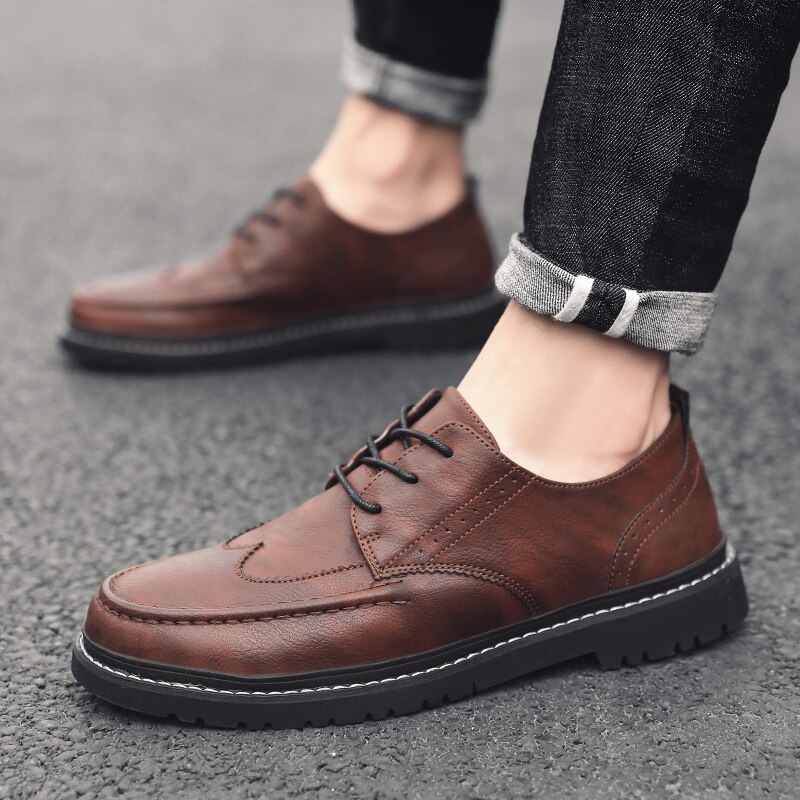 Men's Leather Dress Shoes Lace-up / Fashion Non-Slip Flats Shoes in British Style