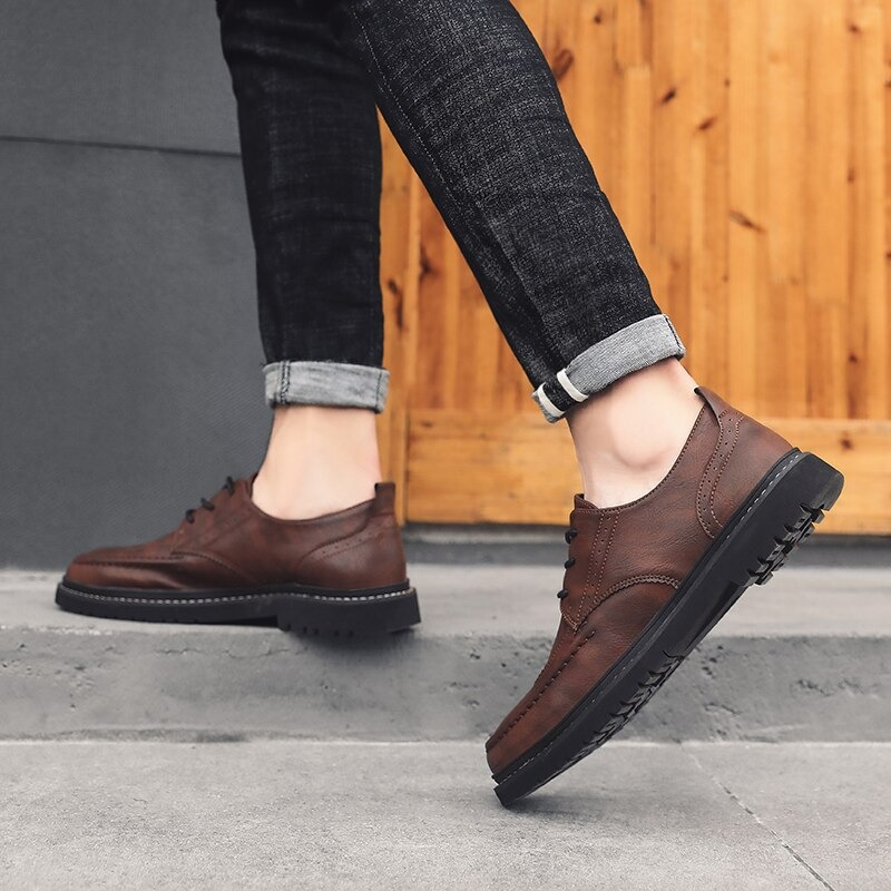 Men's Leather Dress Shoes Lace-up / Fashion Non-Slip Flats Shoes in British Style
