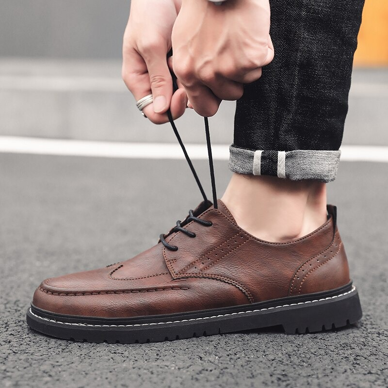 Men's Leather Dress Shoes Lace-up / Fashion Non-Slip Flats Shoes in British Style