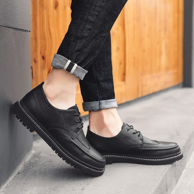 Men's Leather Dress Shoes Lace-up / Fashion Non-Slip Flats Shoes in British Style