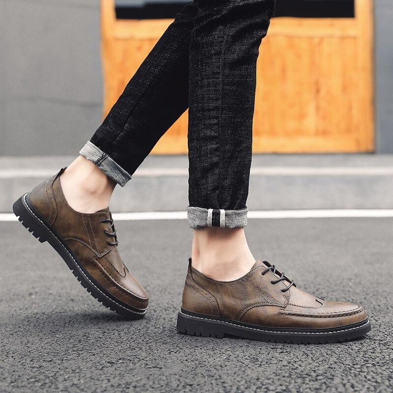Men's Leather Dress Shoes Lace-up / Fashion Non-Slip Flats Shoes in British Style