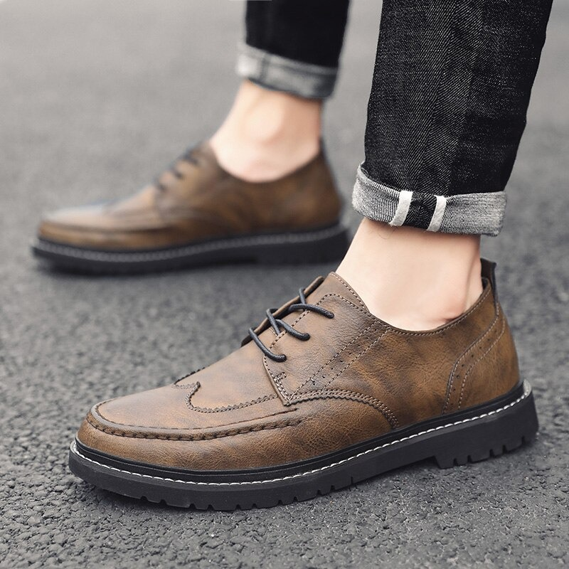 Men's Leather Dress Shoes Lace-up / Fashion Non-Slip Flats Shoes in British Style