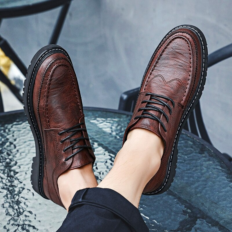 Men's Leather Dress Shoes Lace-up / Fashion Non-Slip Flats Shoes in British Style