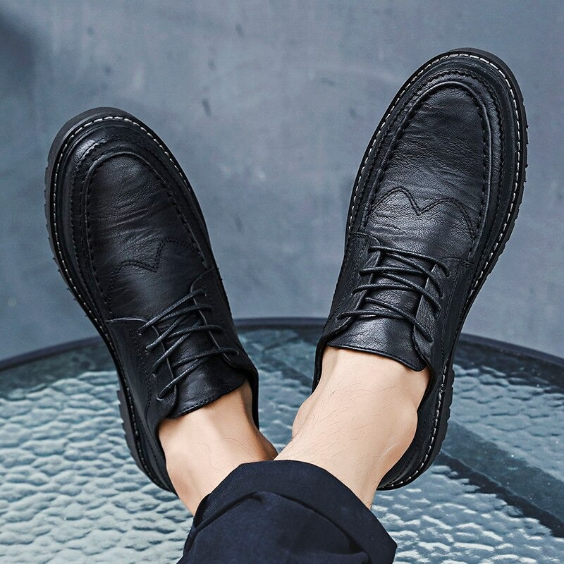 Men's Leather Dress Shoes Lace-up / Fashion Non-Slip Flats Shoes in British Style