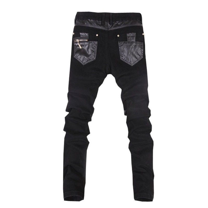 Men's Leather Pants in Gothic Style / Biker's Skinny Cotton Pants