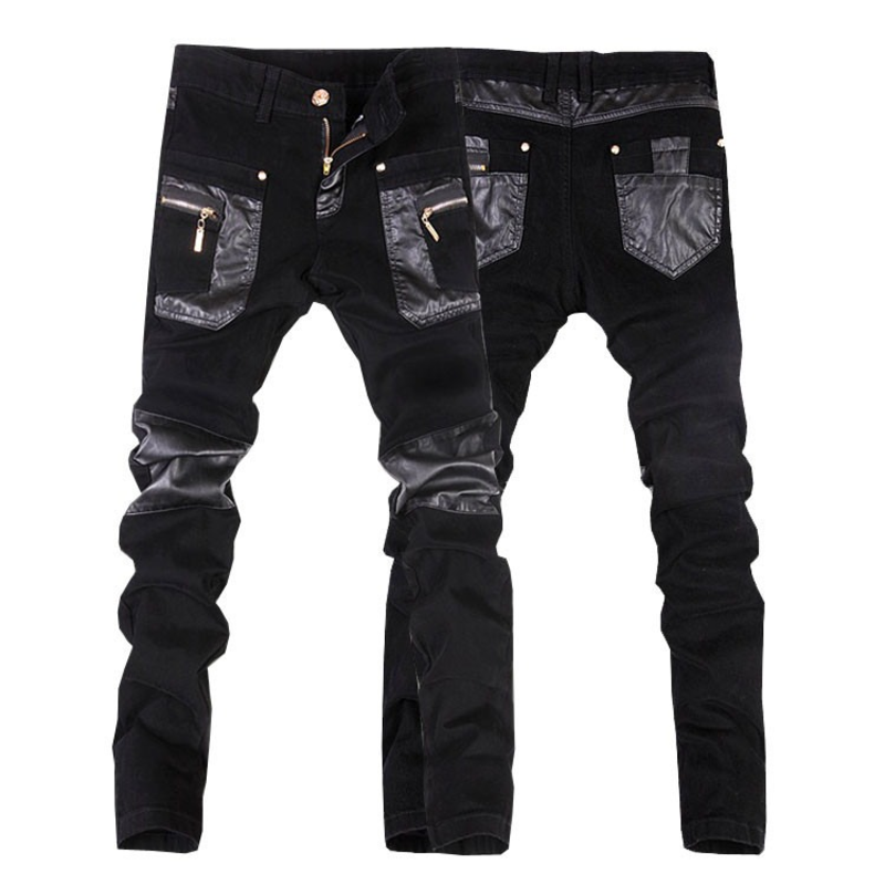 Men's Leather Pants in Gothic Style / Biker's Skinny Cotton Pants