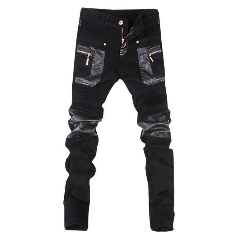 Men's Leather Pants in Gothic Style / Biker's Skinny Cotton Pants