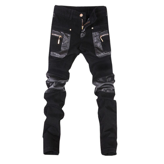 Men's Leather Pants in Gothic Style / Biker's Skinny Cotton Pants