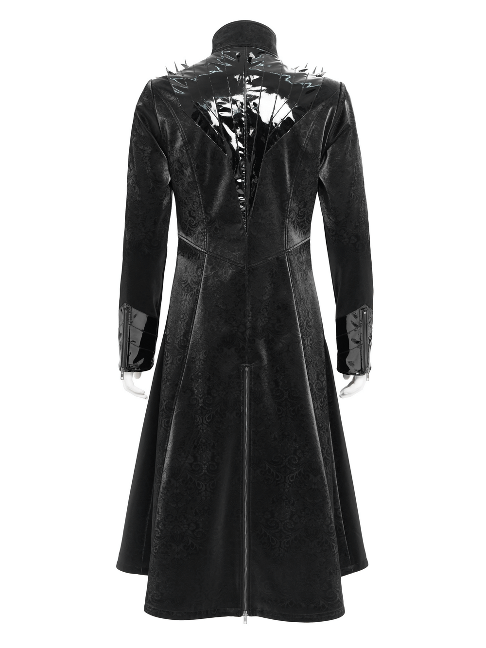 Men's Long Coat with Spikes and Metal Buckle Detail