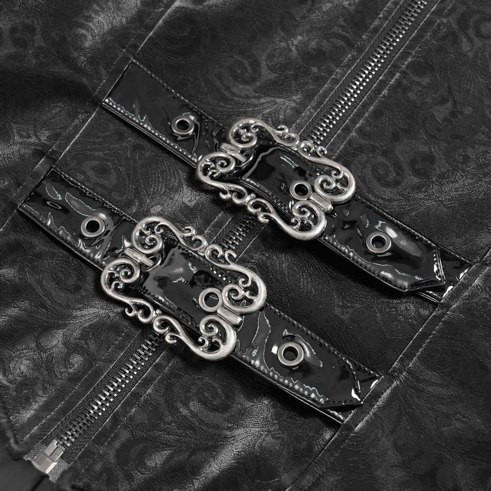 Men's Long Coat with Spikes and Metal Buckle Detail