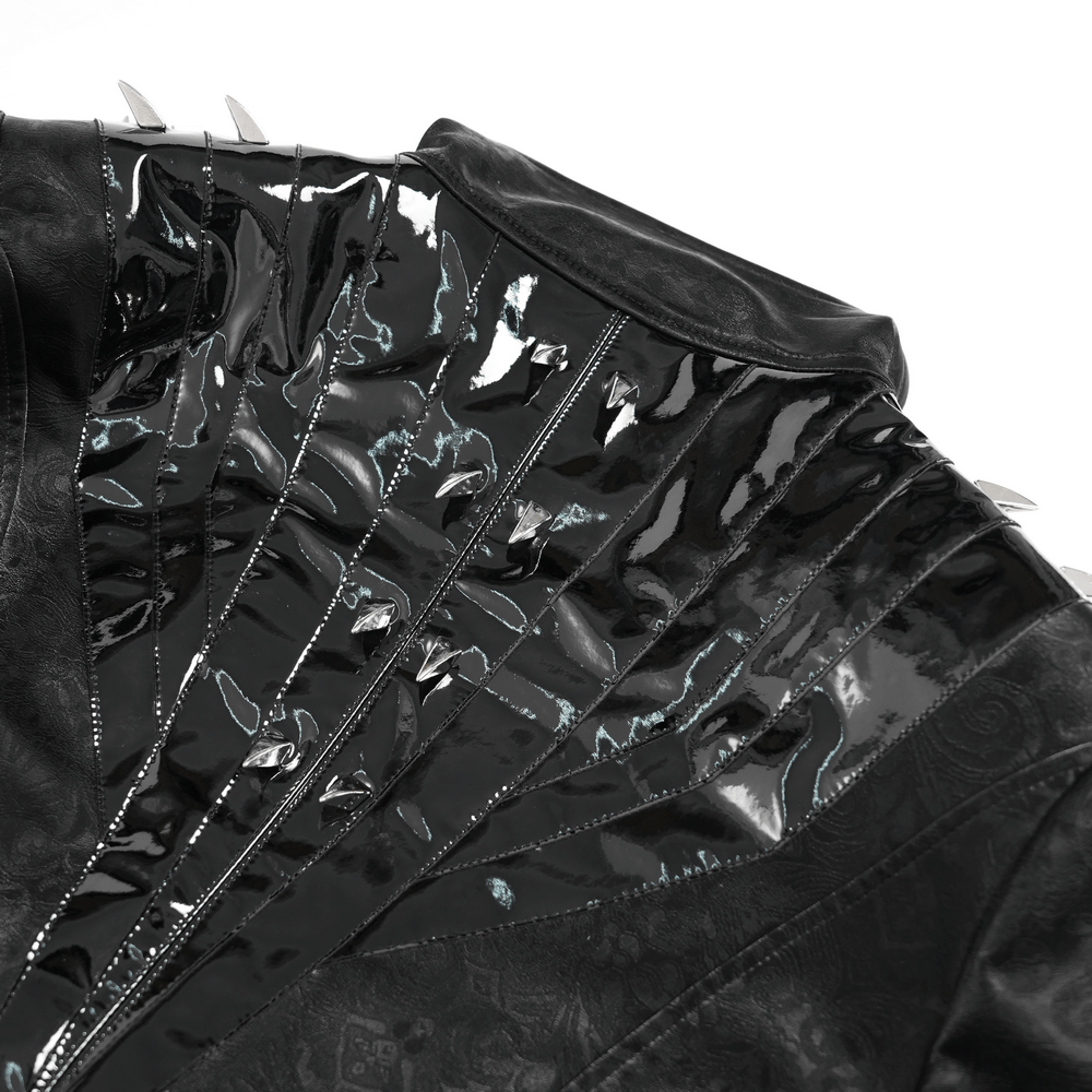 Men's Long Coat with Spikes and Metal Buckle Detail