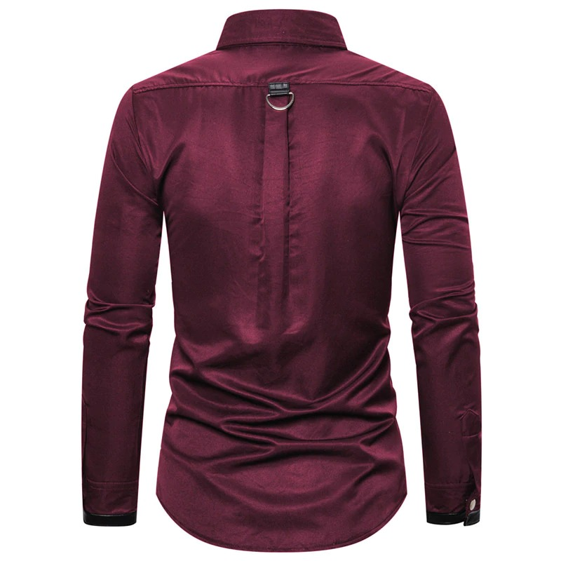 Men's Long Shirt with Rivet in Gothic Style / Solid Color Shirts of Slim Fit