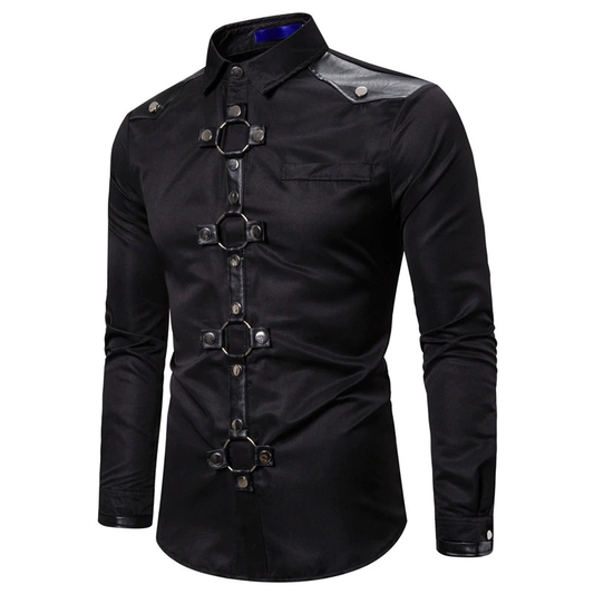 Men's Long Shirt with Rivet in Gothic Style / Solid Color Shirts of Slim Fit