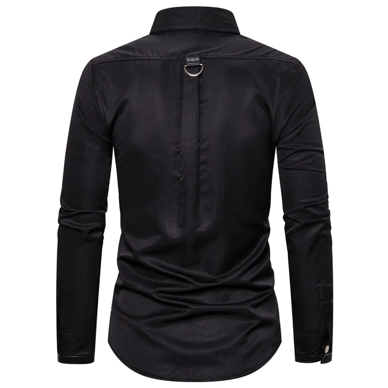 Men's Long Shirt with Rivet in Gothic Style / Solid Color Shirts of Slim Fit