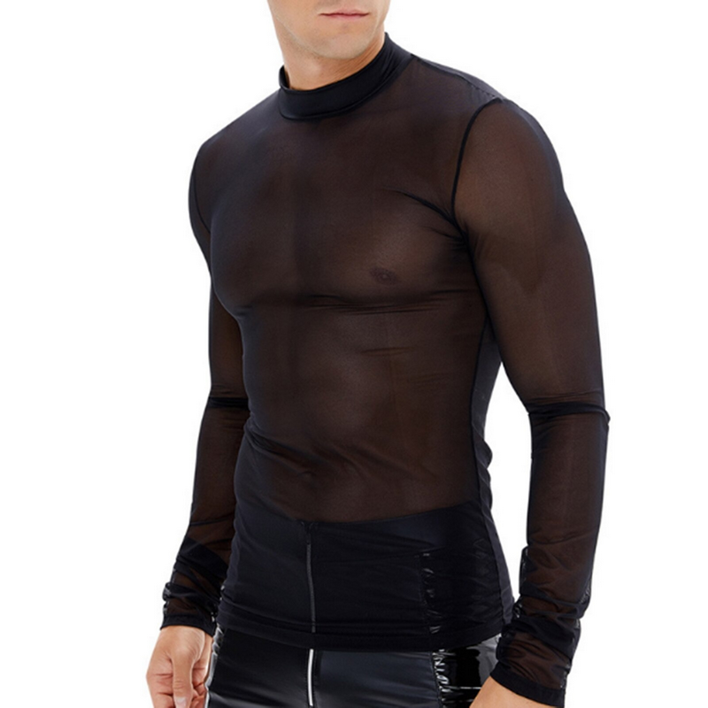 Mens Long Sleeves Mesh See-through Top / Casual Sheer Long T-Shirt / Fashion Rockwear