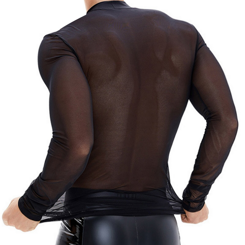 Mens Long Sleeves Mesh See-through Top / Casual Sheer Long T-Shirt / Fashion Rockwear