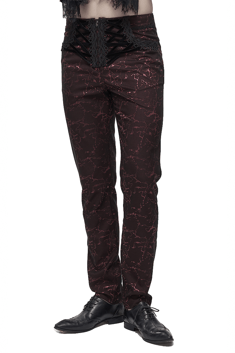 Men's Long Straight Fit Trousers in Gothic Style / Vintage Zipper Front Pants with Lace-Up And Lace