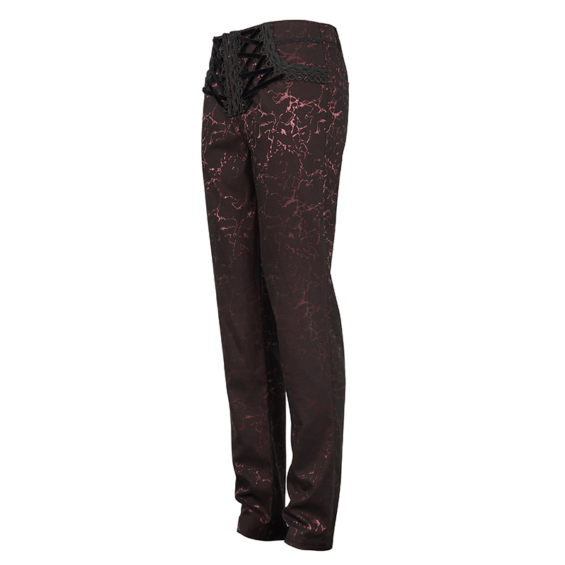 Men's Long Straight Fit Trousers in Gothic Style / Vintage Zipper Front Pants with Lace-Up And Lace