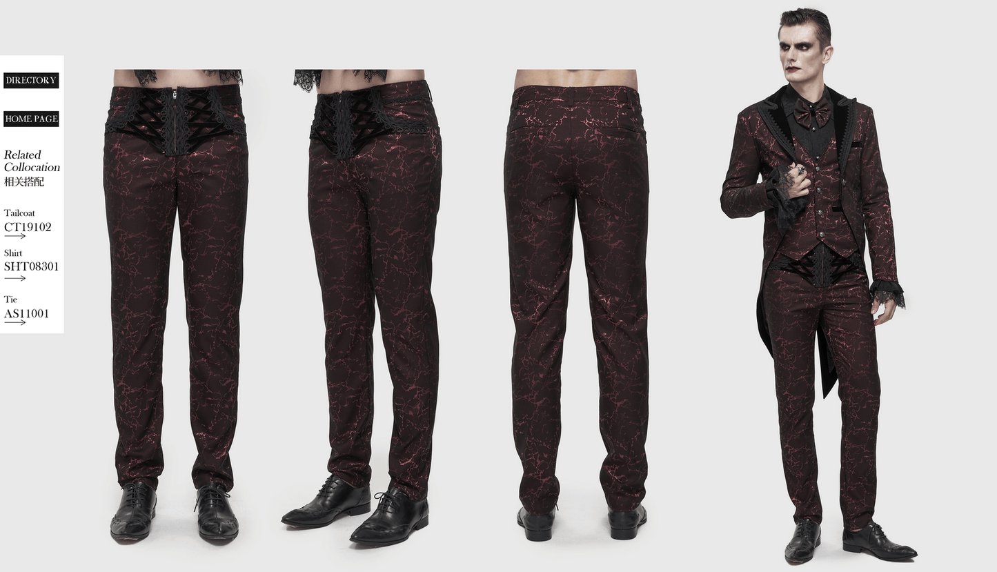 Men's Long Straight Fit Trousers in Gothic Style / Vintage Zipper Front Pants with Lace-Up And Lace