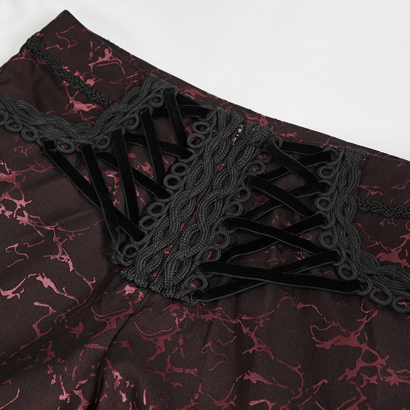 Men's Long Straight Fit Trousers in Gothic Style / Vintage Zipper Front Pants with Lace-Up And Lace