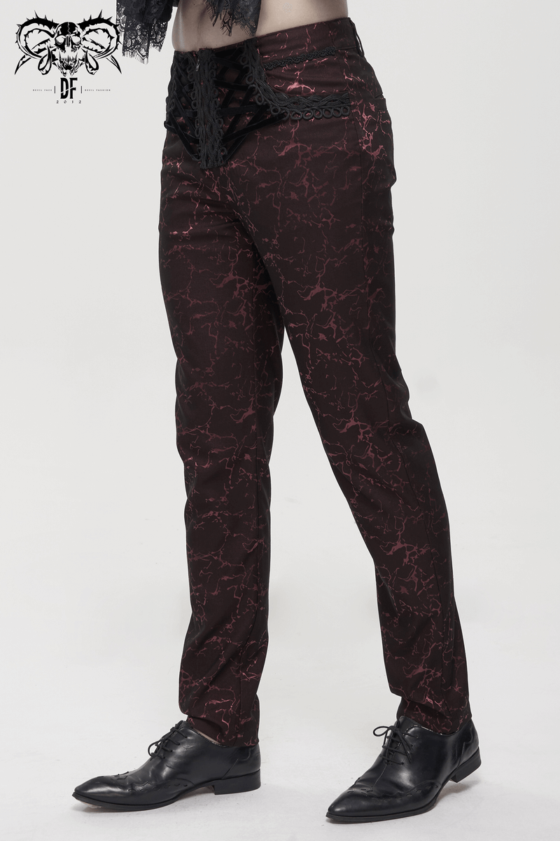 Men's Long Straight Fit Trousers in Gothic Style / Vintage Zipper Front Pants with Lace-Up And Lace