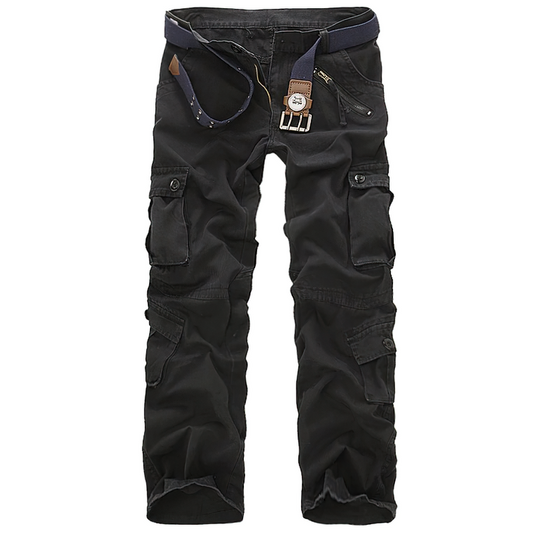 Men's military cotton straight pants / Cargo camouflage trousers with a belt