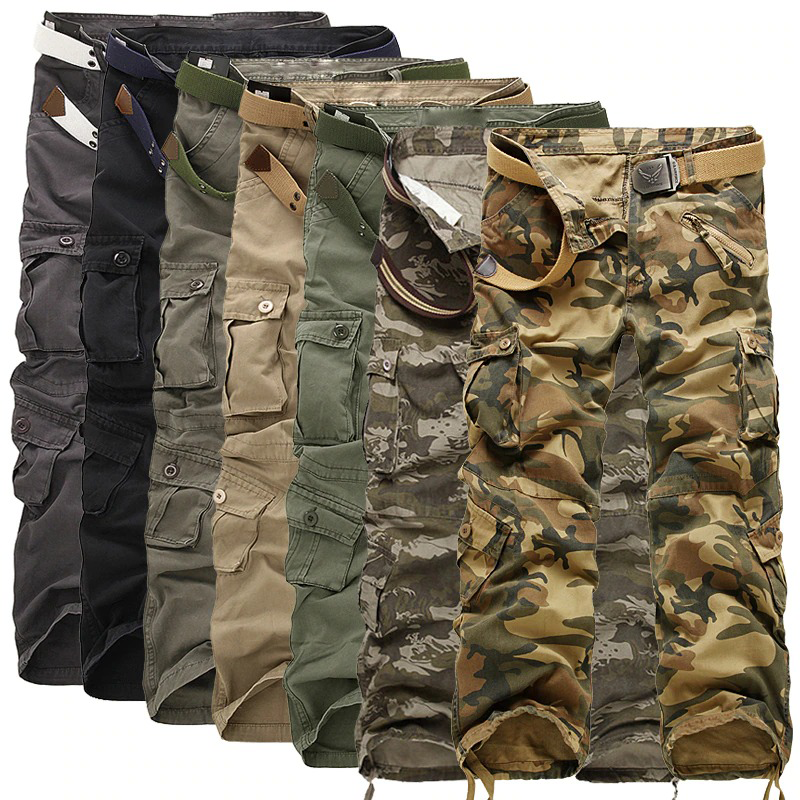 CLEARANCE / Men's military cotton straight pants / Cargo camouflage trousers - US