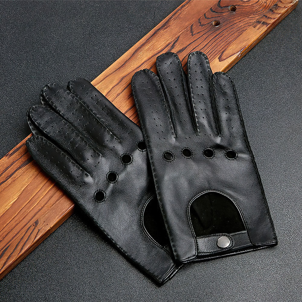 Men's Motorcycle Riding Gloves / Classic Genuine Leather Gloves to the Wrist With Full Fingers