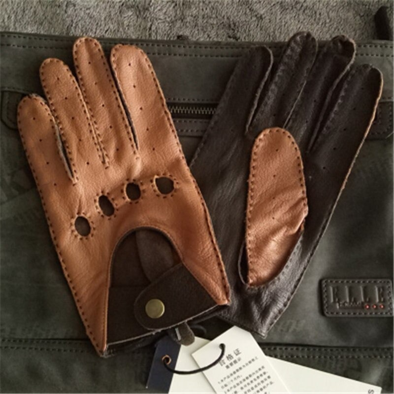 Men's Motorcycle Riding Gloves / Classic Genuine Leather Gloves to the Wrist With Full Fingers
