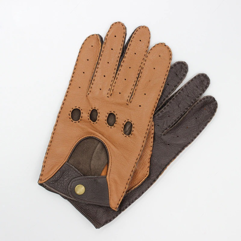 Men's Motorcycle Riding Gloves / Classic Genuine Leather Gloves to the Wrist With Full Fingers