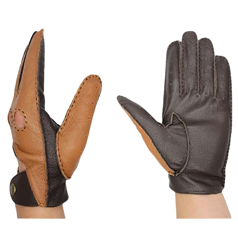 Men's Motorcycle Riding Gloves / Classic Genuine Leather Gloves to the Wrist With Full Fingers
