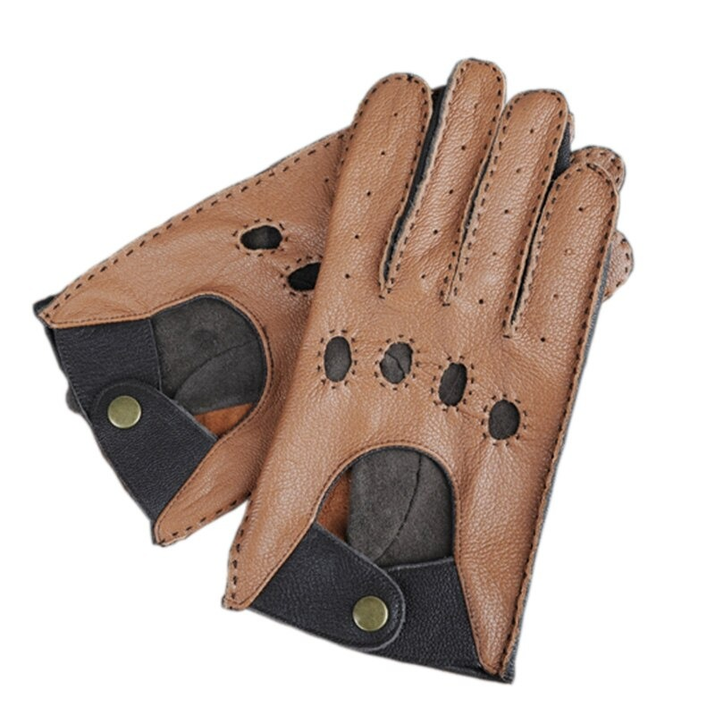Men's Motorcycle Riding Gloves / Classic Genuine Leather Gloves to the Wrist With Full Fingers