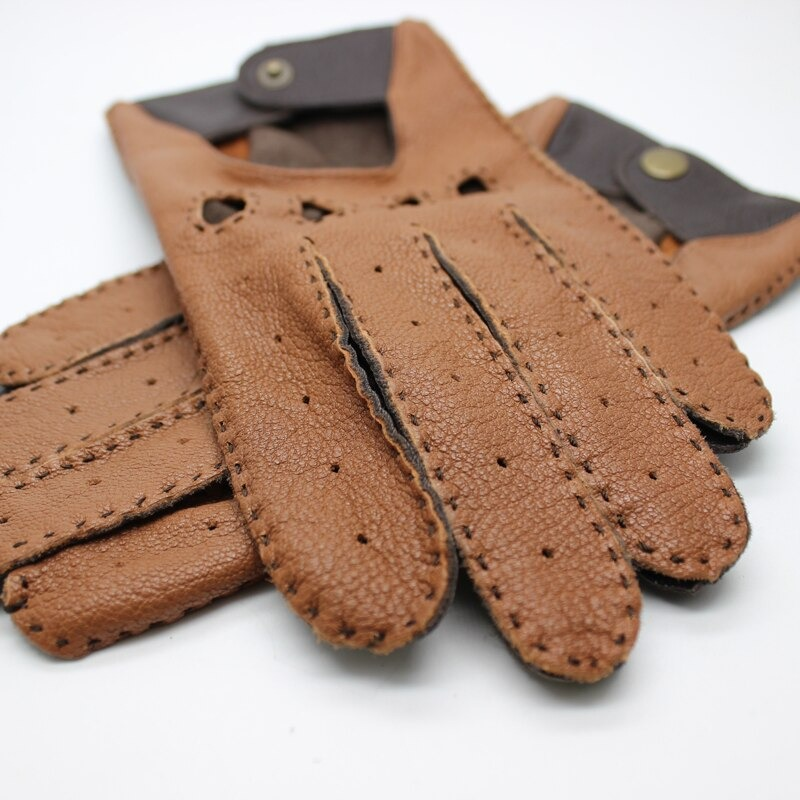 Men's Motorcycle Riding Gloves / Classic Genuine Leather Gloves to the Wrist With Full Fingers