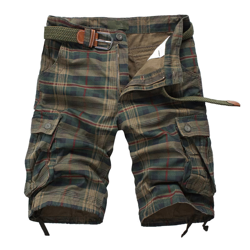 Men's Plaid And Solid Cargo Shorts / Casual Military Style Male Shorts