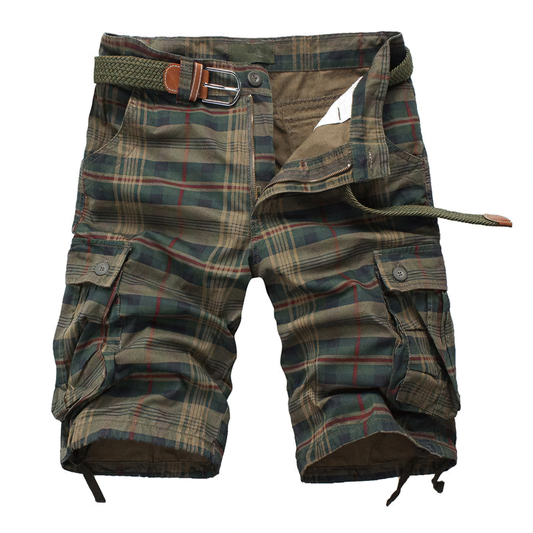 Men's Plaid And Solid Cargo Shorts / Casual Military Style Male Shorts
