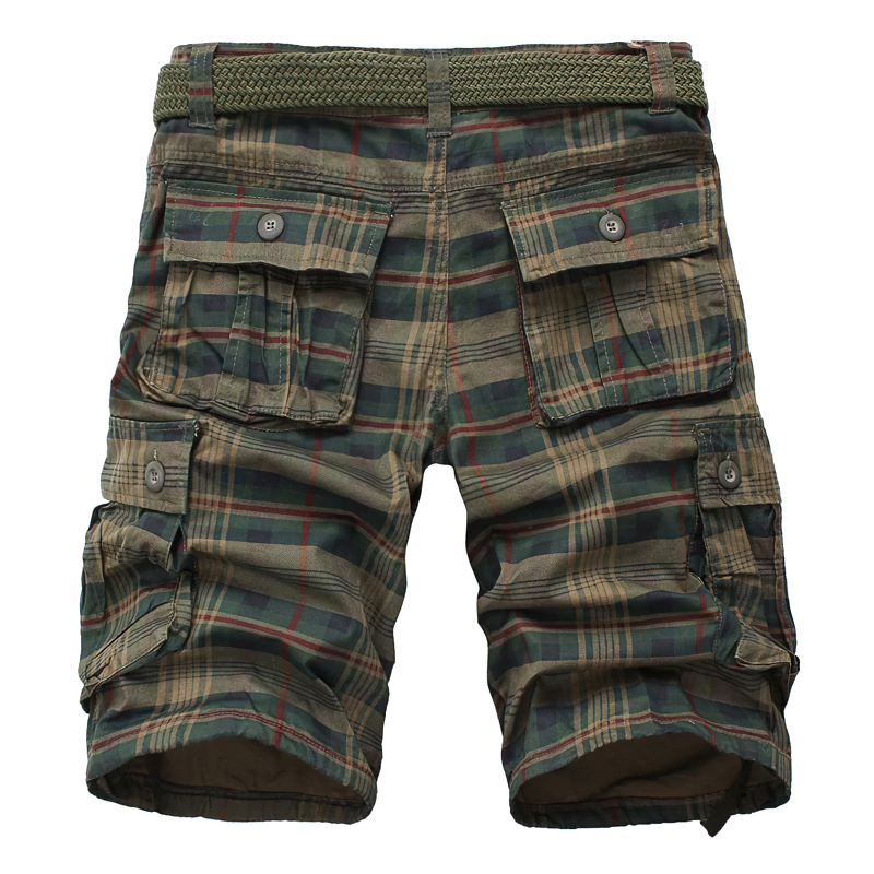 Men's Plaid And Solid Cargo Shorts / Casual Military Style Male Shorts