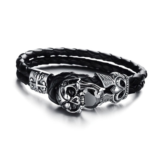 Men's Pu Leather Black Bracelet / Skull Charm Bracelets / Vintage Stainless Steel Accessories