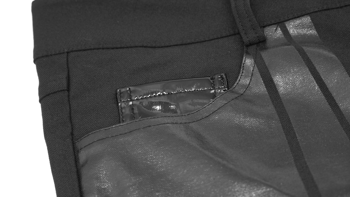 Men's PU Spliced Stripes Skinny Trousers / Casual Male Black Pants in Cyberpunk Style